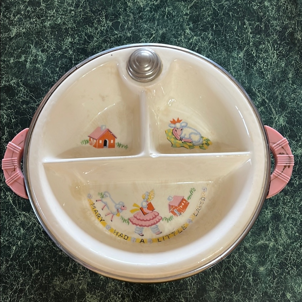 Vintage Pink and Cream Children's Divided Plate